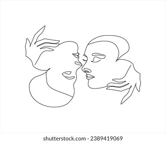 Couple Kiss Illustration One Line Drawing Printable Art Intimate Love Line Sketch Minimalist Kiss One line drawing minimalist couple kissing face illustration in line art style 