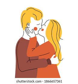 Couple kiss line vector illustration