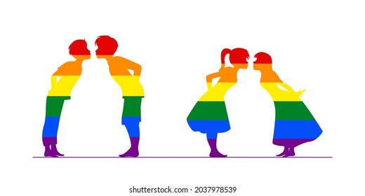 couple kiss silhouette with rainbow. lgbt concept illustration. eps 10