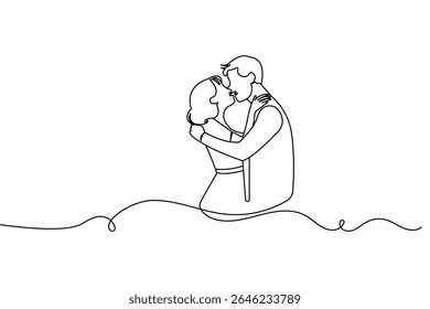 Casal beijando contínua um desenho de linha ilustração vetor minimalista