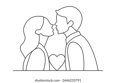 Casal beijando contínua um desenho de linha ilustração vetor minimalista