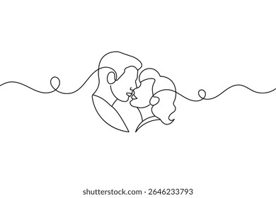 Casal beijando contínua um desenho de linha ilustração vetor minimalista