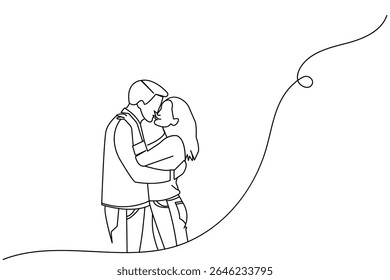 Casal beijando contínua um desenho de linha ilustração vetor minimalista