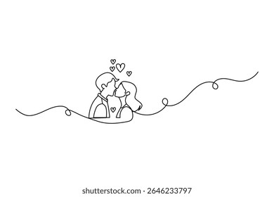 Casal beijando contínua um desenho de linha ilustração vetor minimalista