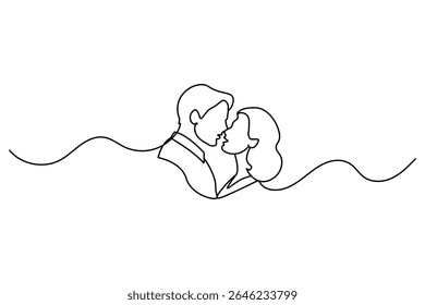 Couple kissing continuous one line drawing minimalist vector illustration