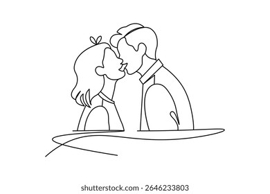 Casal beijando contínua um desenho de linha ilustração vetor minimalista