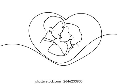 Casal beijando contínua um desenho de linha ilustração vetor minimalista