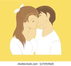 Couple kissing, dressed in white, heterosexual couple or homosexual couple