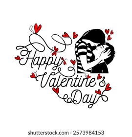 Couple kissing. Happy Valentine's Day card. hand drawn. Not AI, Vector illustration