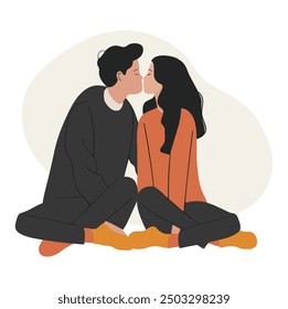 Couple Kissing, Ideal for Romance and Love Themes - Flat Vector Illustration