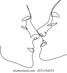 Couple kissing. Line art. Line drawing of a man and a woman in love. Valentine's Day Minimalistic Modern Card Illustration. Wedding logo. Romantic card. Drawn without witty intelligence