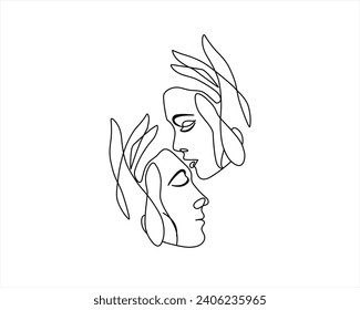 Couple Kissing Line Drawing Set of 2, Couple in Love Art, Hug Line Art, Hugging Couple Art, Man and Romantic Couple In Love One Continuous Line Art Drawing Vector Illustration Minimalism Style
