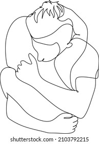 Couple kissing. Linear art. Line drawing of a man and a woman in love. Valentine's Day Minimalist modern card illustration. Wedding logo. Romantic card. Love concept. Fall in love