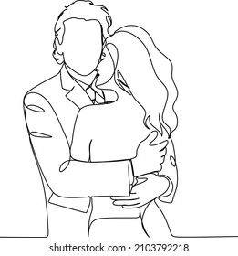 Couple kissing. Linear art. Line drawing of a man and a woman in love. Valentine's Day Minimalist modern card illustration. Wedding logo. Romantic card. Love concept. Fall in love