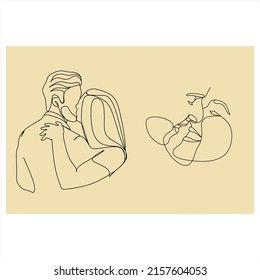 Couple kissing. Linear art. Line drawing of a man and a woman in love. Valentine's Day Minimalist modern card illustration. Wedding logo. Romantic card. Love concept. Fall in love