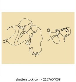 Couple kissing. Linear art. Line drawing of a man and a woman in love. Valentine's Day Minimalist modern card illustration. Wedding logo. Romantic card. Love concept. Fall in love