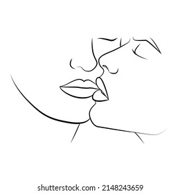 A couple kissing. A linear drawing of a man and a woman in love. Minimalistic modern illustration.