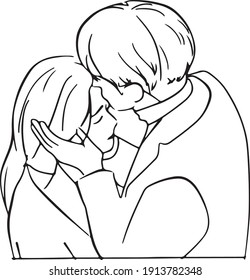 Couple kissing with love line drawing vector