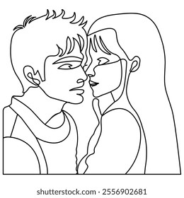 Couple kissing with man woman romance couple relationship  continuous one line drawing  outline vector illustration icon