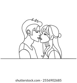 Couple kissing with man woman romance couple relationship  continuous one line drawing  outline vector illustration icon