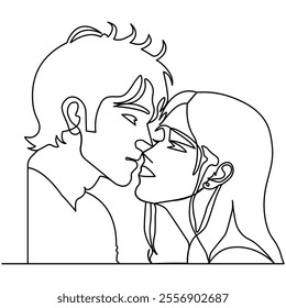 Couple kissing with man woman romance couple relationship  continuous one line drawing  outline vector illustration icon