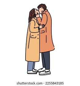 Couple kissing. Man and woman in romantic relationships. Romantic time together. Love concept. Hand drawn style. Vector illustration