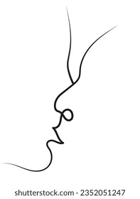 Couple Kissing in Minimal One Line Art Drawing. Man and Woman Kiss