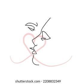 Couple Kissing Minimalist Line Art Vector Illustrator Portrait and Caricature Rastar to Vector CreativeD161