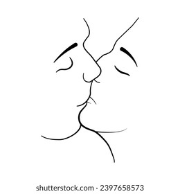 Pareja Besada Minimalista Línea de Arte Vector Ilustrador Retrato y Besada pareja, beso, labios. esquema de beso lineal continuo