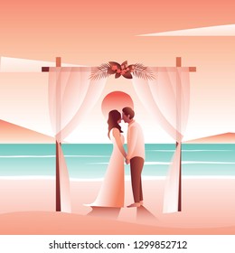 couple kissing on beach graphic design.