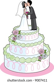 Couple kissing on top a wedding cake