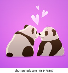 Couple of kissing panda bears in cute cartoon 3D style. Love