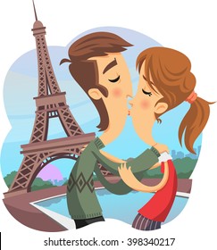 couple kissing in paris by the eiffel tower