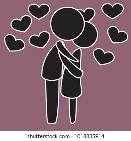 Couple kissing. Purple background. Vector