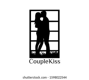Couple kissing silhouette illustration vector. silhouette couple man and woman, black on white background.