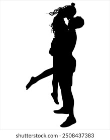 Pareja besando silueta aislada sobre fondo blanco. Vector silueta pareja hombre y mujer en el amor negro sobre fondo blanco. Ilustración vectorial sin inteligencia artificial.