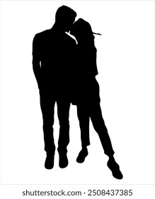 Couple kissing silhouette isolated on white background. Vector silhouette couple man and woman in love black on white background. Vector illustration without artificial intelligence.