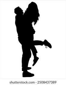 Couple kissing silhouette isolated on white background. Vector silhouette couple man and woman in love black on white background. Vector illustration without artificial intelligence.