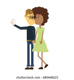 couple kissing and taking selfie with smartphone