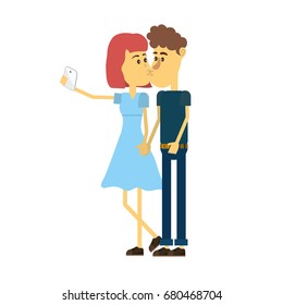 couple kissing and taking selfie with smartphone