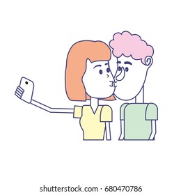 couple kissing and taking selfie with smartphone