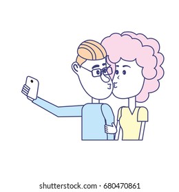 couple kissing and taking selfie with smartphone