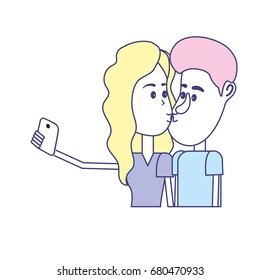 couple kissing and taking selfie with smartphone