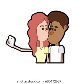 couple kissing and taking selfie with smartphone