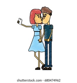 couple kissing and taking selfie with smartphone