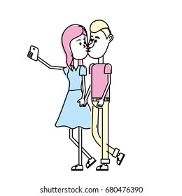couple kissing and taking selfie with smartphone