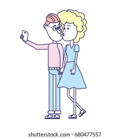 couple kissing and taking selfie with smartphone