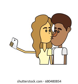 couple kissing and taking selfie with smartphone