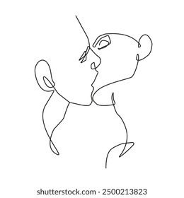 Couple Kissing Trendy Line Art Drawing. One Line Couple Illustration. Minimalistic Black Lines Drawing. Continuous One Line Abstract Drawing. Modern Scandinavian Design. Vector EPS 10	