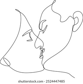 Couple kissing. Trendy line drawing. Couple illustration in one line. Minimalistic vector illustration. Continuous abstract one line drawing, hand drawn